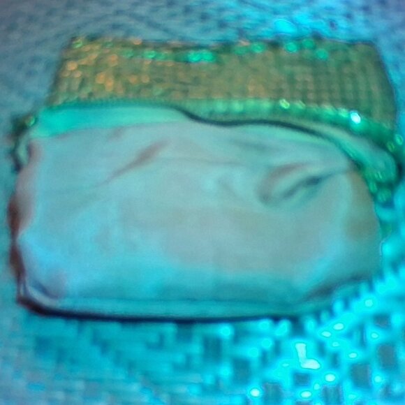 Metal Mesh Mini Coin Pouch w/Keyring & Decorative Crest Plate – Green Tile Bag - Picture 8 of 12